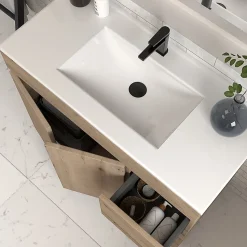 Meuble de salle de bain 70cm simple vasque sans miroir sur pieds avec portes et tiroirs - cambrian (chêne clair) - HARO