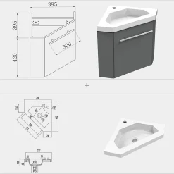Meuble de Salle de Bain d'Angle Gain de Place, Lave Main, anthracite, 40x40 cm