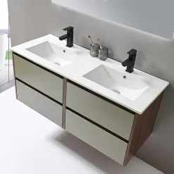 Meuble de salle de bain double vasque 120cm bois et vert avec miroir LED LuxuryBain-