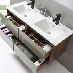 Meuble de salle de bain double vasque 120cm bois et vert avec miroir LED LuxuryBain-
