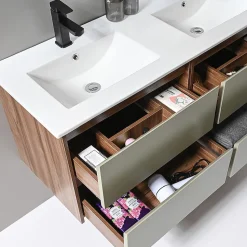 Meuble de salle de bain double vasque 120cm bois et vert avec miroir LED LuxuryBain-