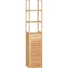 Meuble de salle de bain en bambou naturel, avec tiroir, trois étagères et compartiment ouvert, Bois naturel.