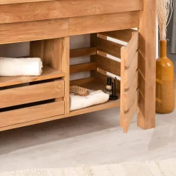 Meuble de salle de bain en teck Zen double vasque 145cm