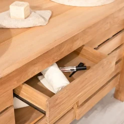 Meuble de salle de bain en teck Zen double vasque 145cm