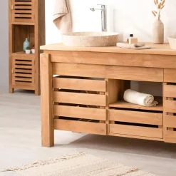 Meuble de salle de bain en teck Zen double vasque 145cm