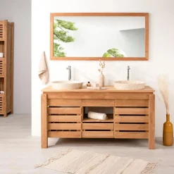 Meuble de salle de bain en teck Zen double vasque 145cm