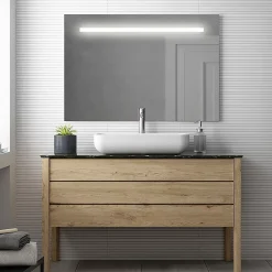 Meuble de salle de bain KING avec vasque à poser ronde et miroir Led STAM - Roble (chêne clair) - 120cm