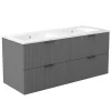 Meuble de salle de bain mural 120 cm Anthracite - 4 tiroirs + Lavabo double en céramique, AICA Sanitaire