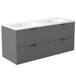 Meuble de salle de bain mural 120 cm Anthracite - 4 tiroirs + Lavabo double en céramique, AICA Sanitaire