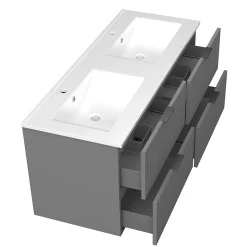 Meuble de salle de bain mural 120 cm Anthracite - 4 tiroirs + Lavabo double en céramique, AICA Sanitaire