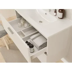 Meuble de salle de bain MINAO 80 en kit - 2 tiroirs - Blanc Brillant
