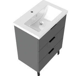 Meuble de salle de bain mural avec pieds Anthracite 60 cm - 3 tiroirs, lavabo inclus, AICA Sanitaire