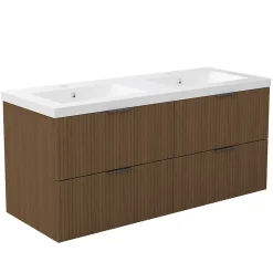 Meuble de salle de bain mural Noyer 120 cm - 4 tiroirs, lavabo inclus, AICA Sanitaire