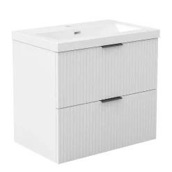 Meuble de salle de bain mural 60 cm Blanc - 2 tiroirs, lavabo (jointless & résistant), AICA Sanitaire