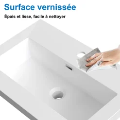 Meuble de salle de bain mural 60 cm Blanc - 2 tiroirs, lavabo (jointless & résistant), AICA Sanitaire