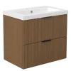 Meuble de salle de bain mural Noyer 60 cm - 2 tiroirs, lavabo inclus, AICA Sanitaire