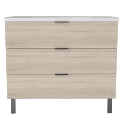 Meuble de salle de bain mural avec pieds Chêne 100 cm - 3 tiroirs, lavabo inclus, AICA Sanitaire