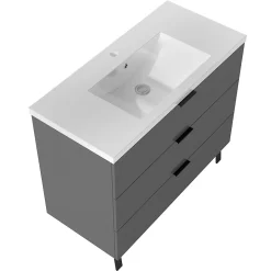 Meuble de salle de bain mural avec pieds Anthracite 100 cm - 3 tiroirs, lavabo inclus, AICA Sanitaire