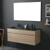 Meuble De Salle De Bain Mobile 120 Cm En Chêne Naturel Avec Double Lavabo Noir Mat - Soleil