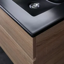 Meuble De Salle De Bain Mobile 120 Cm En Chêne Naturel Avec Double Lavabo Noir Mat - Soleil
