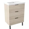 Meuble de salle de bain mural avec pieds Chêne 60 cm - 3 tiroirs, lavabo inclus, AICA Sanitaire