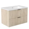 Meuble de salle de bain mural 80 cm Chêne - 2 tiroirs + Lavabo Céramique, AICA Sanitaire