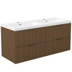 Meuble de salle de bain mural 120 cm Noyer - 4 tiroirs, lavabo (jointless & résistant), AICA Sanitaire