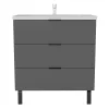 Meuble de salle de bain mural avec pieds Anthracite 80 cm - 3 tiroirs, lavabo inclus, AICA Sanitaire