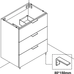Meuble de salle de bain mural avec pieds Anthracite 80 cm - 3 tiroirs, lavabo inclus, AICA Sanitaire
