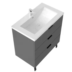 Meuble de salle de bain mural avec pieds Anthracite 80 cm - 3 tiroirs, lavabo inclus, AICA Sanitaire
