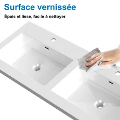 Meuble de salle de bain mural 120 cm Chêne - 4 tiroirs, lavabo (jointless & résistant), AICA Sanitaire