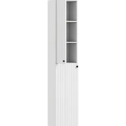 Meuble de salle de bain mural, surface laquée, 6 étagères, MDF, blanc
