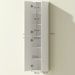 Meuble de salle de bain mural, surface laquée, 6 étagères, MDF, blanc