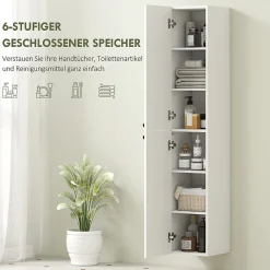 Meuble de salle de bain mural, surface laquée, 6 étagères, MDF, blanc