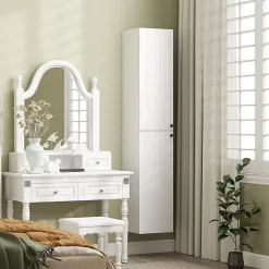 Meuble de salle de bain mural, surface laquée, 6 étagères, MDF, blanc
