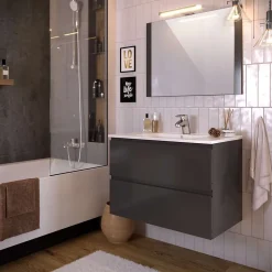 Meuble de salle de bain NELI 2 tiroirs 80 cm anthracite T-BATH Inclus lavabo, miroir et applique LED