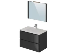 Meuble de salle de bain NELI 2 tiroirs 80 cm anthracite T-BATH Inclus lavabo, miroir et applique LED