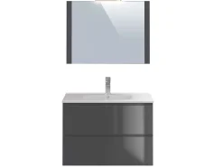 Meuble de salle de bain NELI 2 tiroirs 80 cm anthracite T-BATH Inclus lavabo, miroir et applique LED