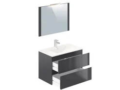 Meuble de salle de bain NELI 2 tiroirs 80 cm anthracite T-BATH Inclus lavabo, miroir et applique LED