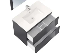 Meuble de salle de bain NELI 2 tiroirs 80 cm anthracite T-BATH Inclus lavabo, miroir et applique LED