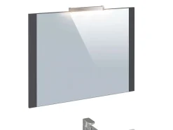 Meuble de salle de bain NELI 2 tiroirs 80 cm anthracite T-BATH Inclus lavabo, miroir et applique LED
