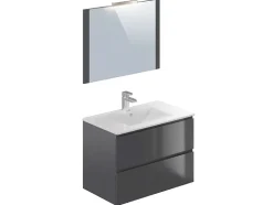Meuble de salle de bain NELI 2 tiroirs 80 cm anthracite T-BATH Inclus lavabo, miroir et applique LED