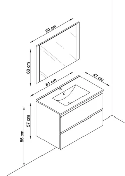 Meuble de salle de bain NELI 2 tiroirs 80 cm anthracite T-BATH Inclus lavabo, miroir et applique LED