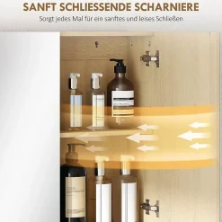 Meuble de salle de bain, portes miroir, étagère ouverte, fixation murale, MDF, aggloméré, chêne