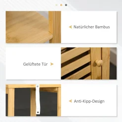 Meuble de salle de bain réglable en hauteur, meuble de salle de bain en bambou, avec deux étagères ouvertes, bois naturel
