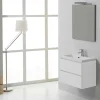 Meuble De Salle De Bain Suspendu 60Cm 2 Tiroirs Blanc, Lavabo En Résine Et Miroir 60X70 - Manhattan