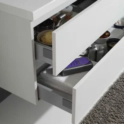 Meuble De Salle De Bain Suspendu 60Cm 2 Tiroirs Blanc, Lavabo En Résine Et Miroir 60X70 - Manhattan