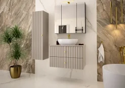 Meuble de salle de bain sous vasque suspendu AQUA cachemire 80 cm façades rainurées