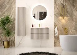 Meuble de salle de bain sous vasque suspendu AQUA cachemire 80 cm façades rainurées