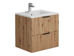 Meuble de salle de bain suspendu strié avec vasque à encastrer - Naturel clair - 60 cm - ZEVARA